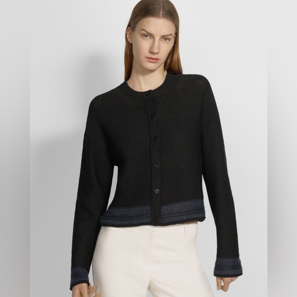 Theory Relaxed Cardigan Cotton Chainette Black Navy Women’s Size Small